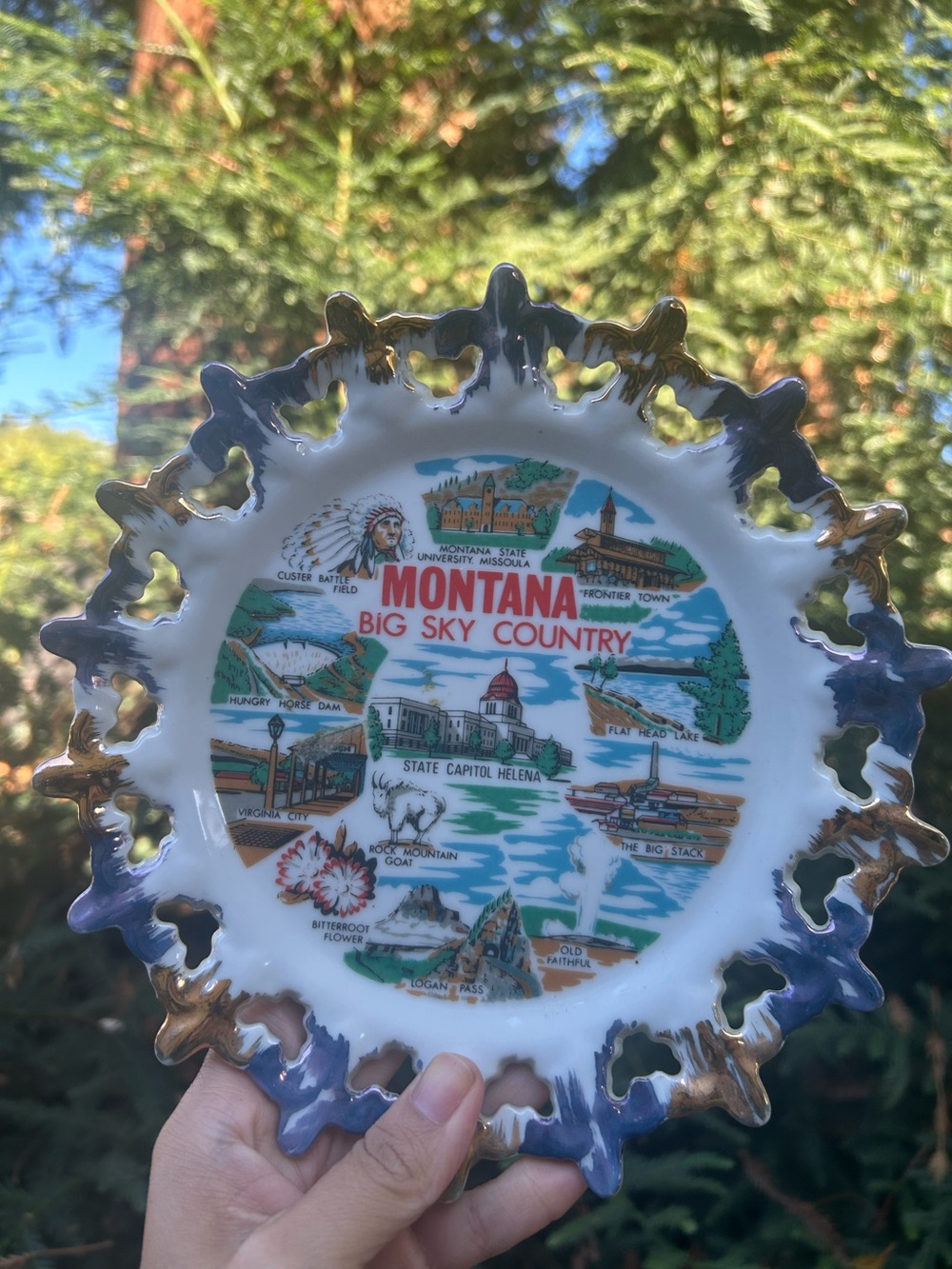 Vintage Montana Big Sky Country Decorative Collector Plate - Blue and Gold